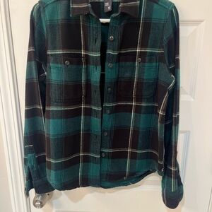 Womens Mountain Hardwear Teal and Black Plaid Shirt Size XS 100% organic cotton